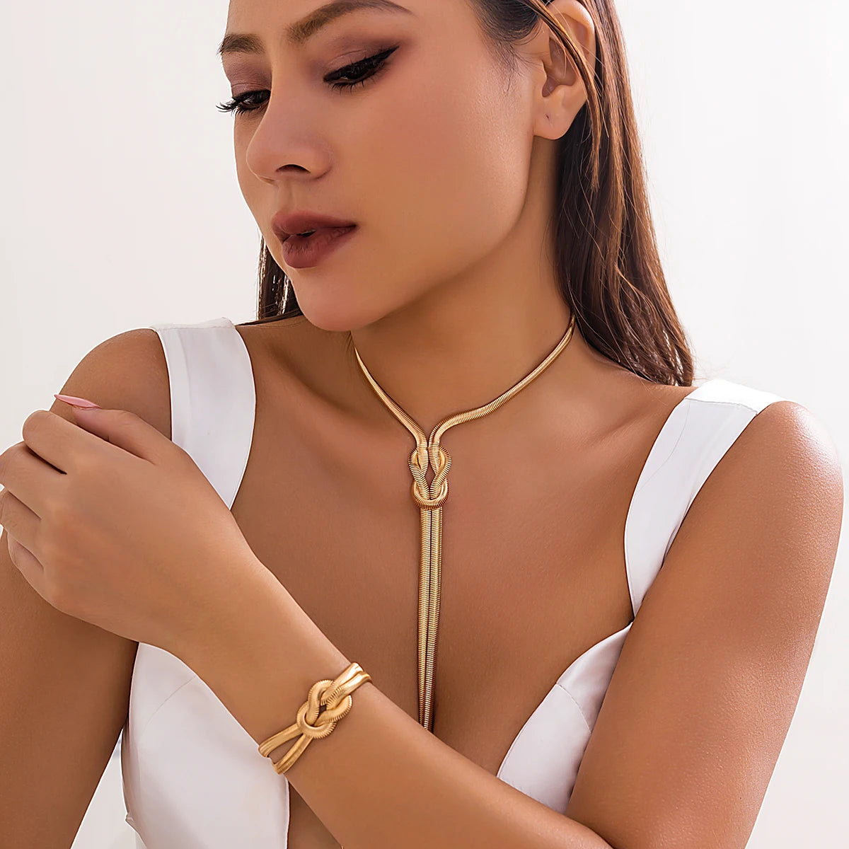 Zenat 2PC Snake Twisted Chain Necklace & Bracelet