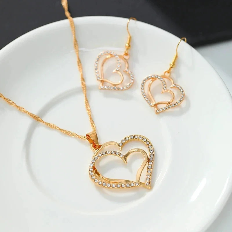 Zenat 3 Pcs Set Heart Shaped Jewelry Set Of Earrings Pendant Necklace