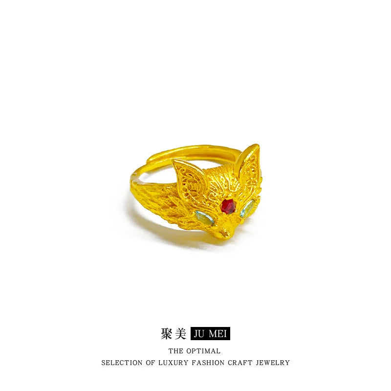 Luxury 24K 9999 Pure Gold real gold Fox Ring Adjustable Women's Ring