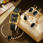Luxury Fashion Square Women's Watches Brand Ladies Quartz Wristwatch Classic Simple Femme Blue Leather Band