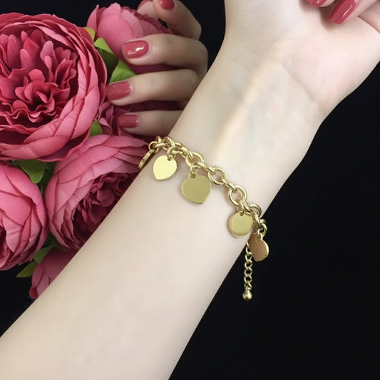 Zenat Stainless Steel Heart Coin Charm Bracelet for Women