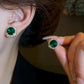 Fashion Trend Unique Design Elegant Delicate Light Luxury Green Zircon Necklace Women Jewelry Party Premium Stud Earrings Gift
