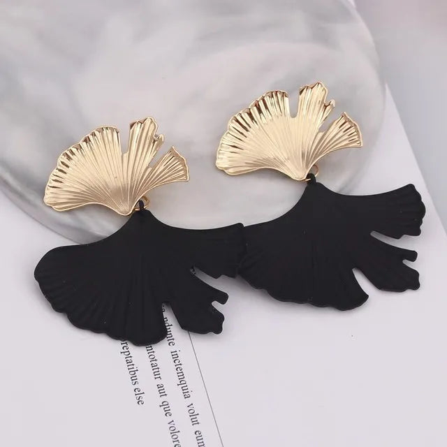 Zenat Geometric Ginkgo Leaf Drop Earrings