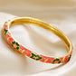 Elegant Enamel Dropped Glaze Flower Texture Closed End Bracelet For Women Retro Gold Copper Metal Bracelet Party Jewelry Gifts