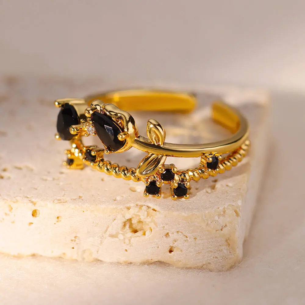Zenat Gold Zircon Adjustable Stainless Steel Ring