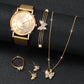 Zenat Heart Band Watch Golden Quartz Butterfly Set