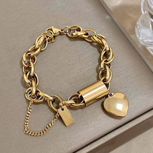 Lobster Heart Lock Stainless Steel Bracelet Gold Plated