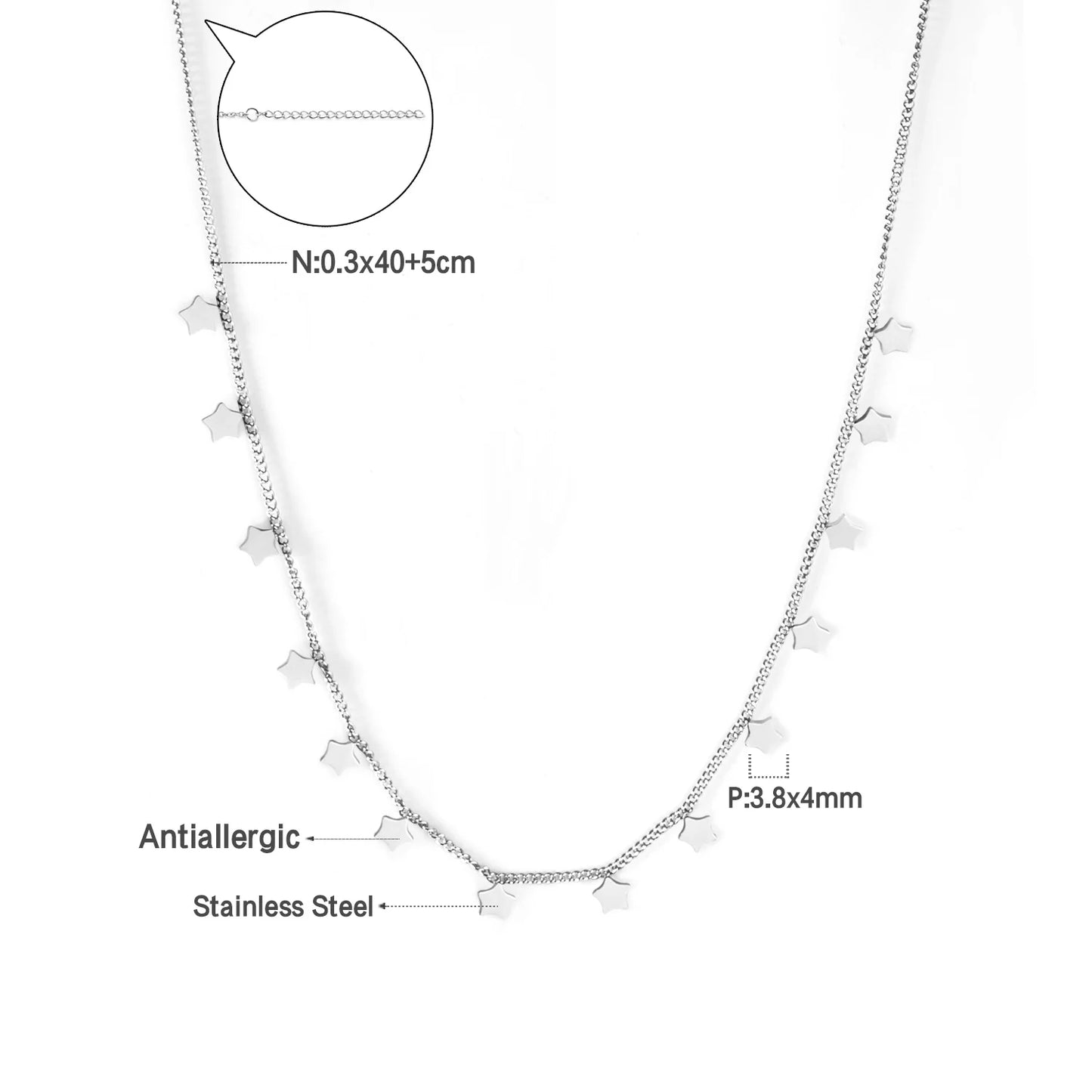 Zenat Golden Chains Necklaces Star Heart Stainless Steel