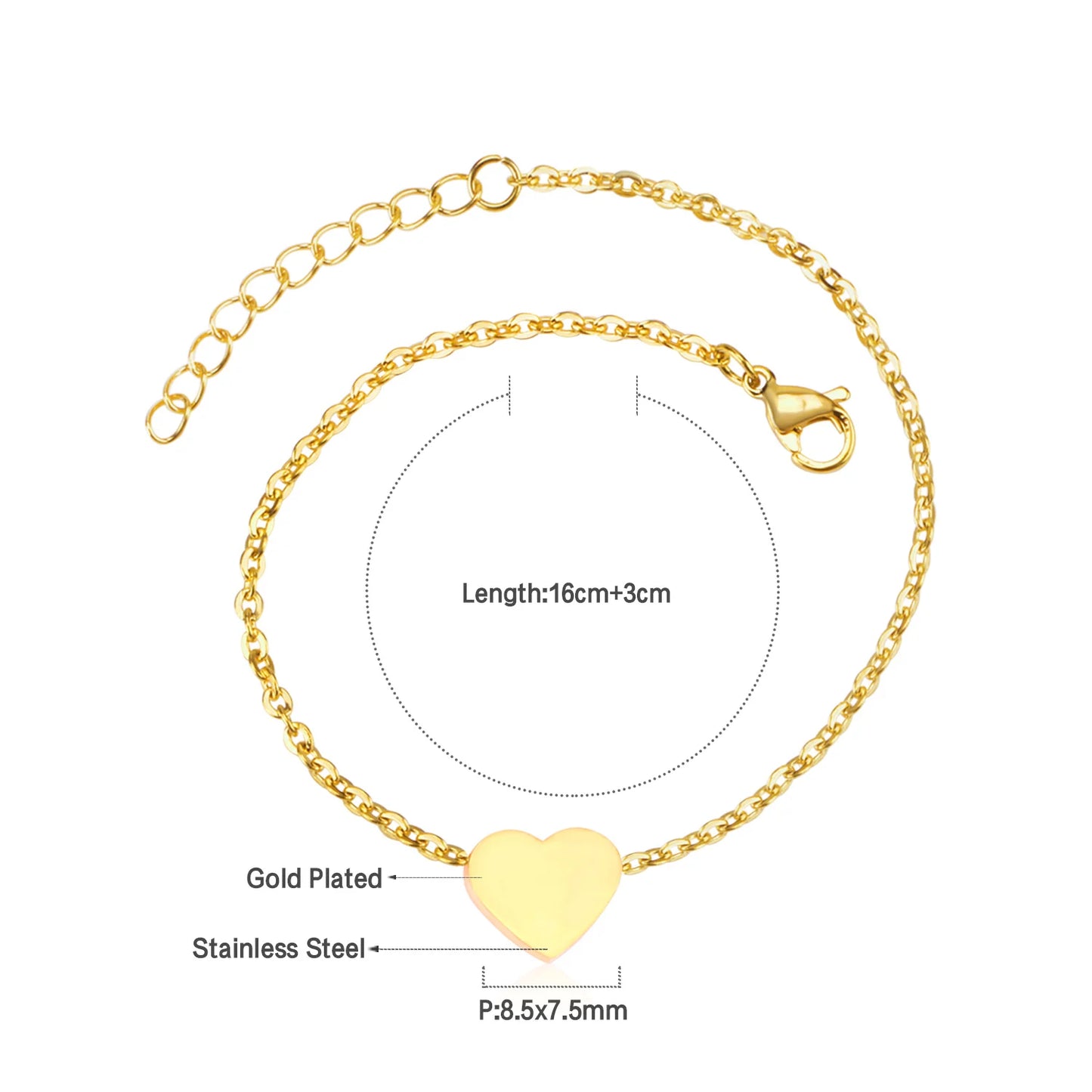 Zenat Stainless Steel Heart Coin Charm Bracelet for Women