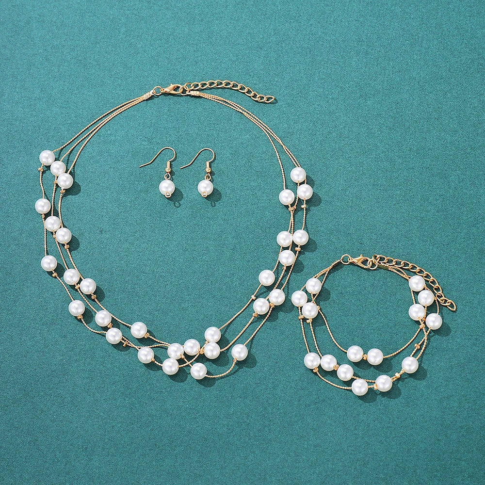 Zenat 4PC Rhinestone & Pearl Jewelry Set