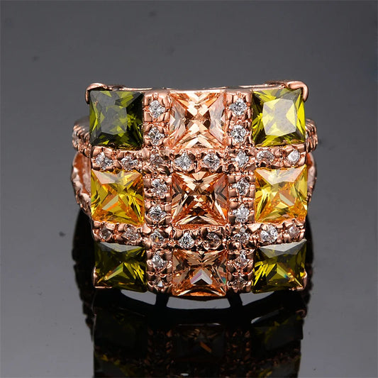 Multicolor Zircon Large Square Rings For Women