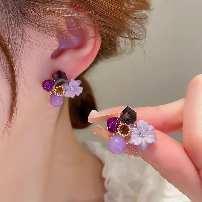 925 Silver Needle Green Flower Earrings For Women Korean Fashion Jewelry 2025 Trending Luxury Zircon Leaf Women's Stud Earrings