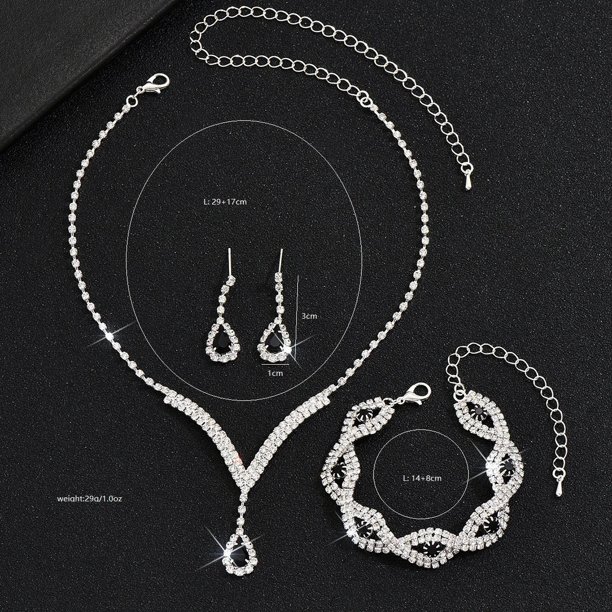Zenat 3 Pcs Luxury Rhinestone Bride Jewelry Set