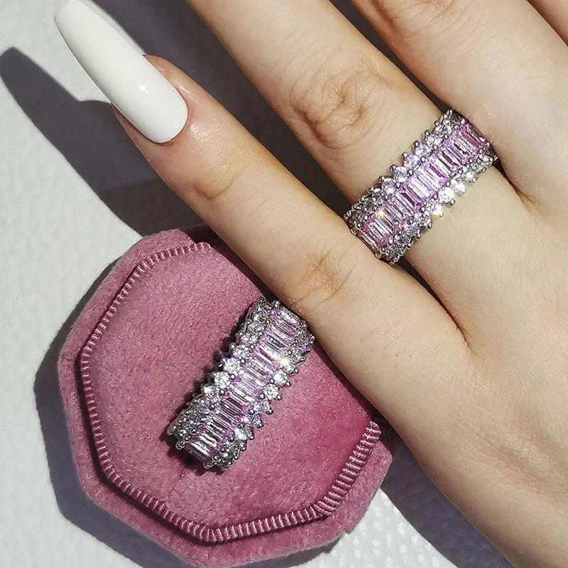 Luxury Female White Crystal Stone  Ring Irregular Zirconia Wedding Rings for Women Trendy Geometric Zircon Engagement Ring