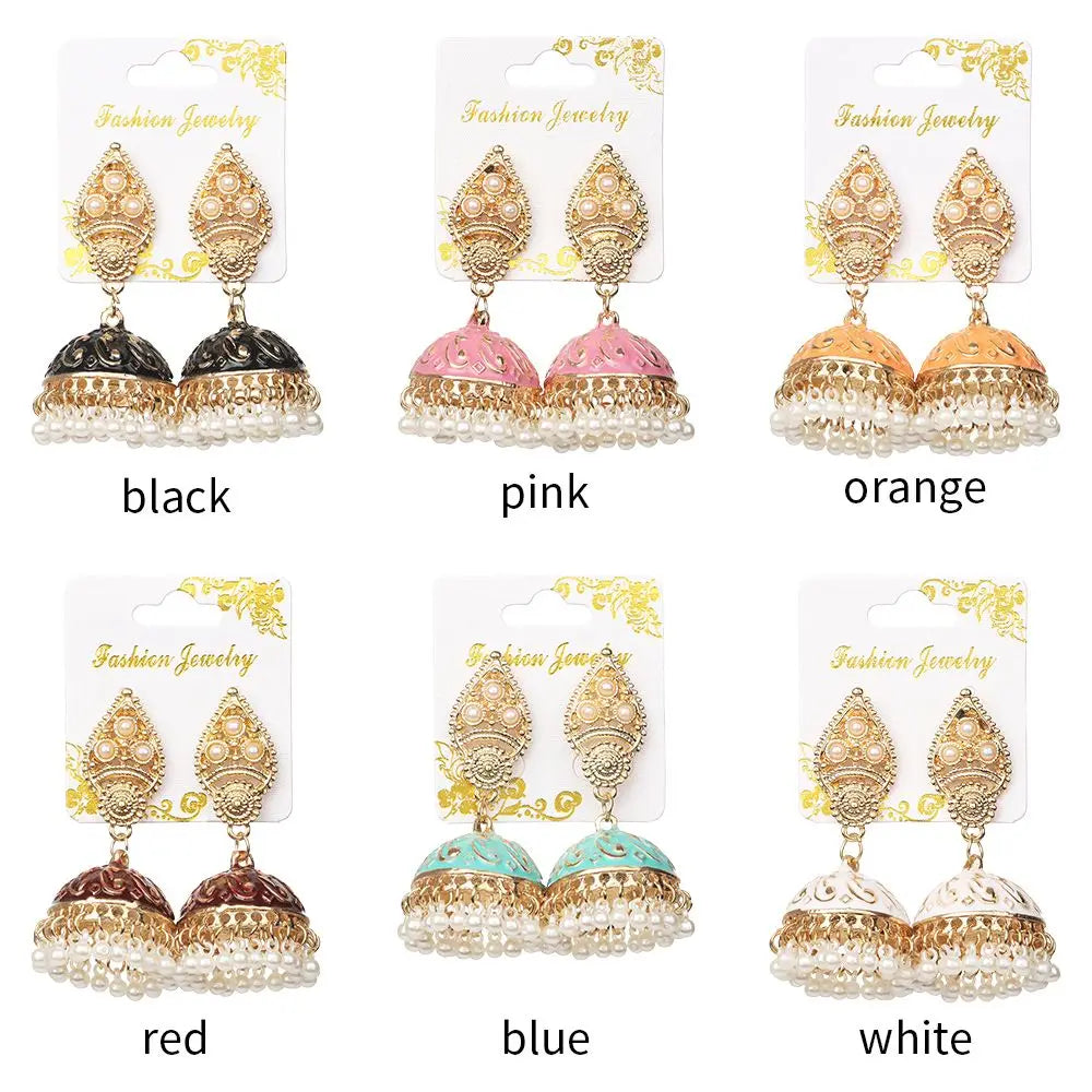 Zenat Bohemia Flower Pearl Bell Jhumka Earrings