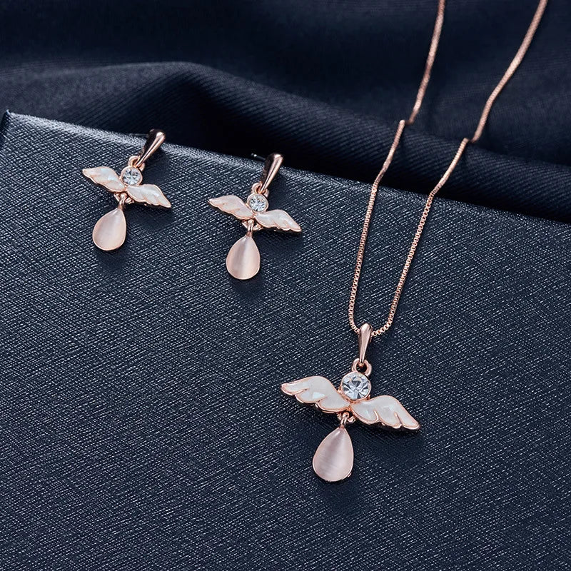 Zenat 3PC Waterdrop Rhinestone Necklace & Earrings Set