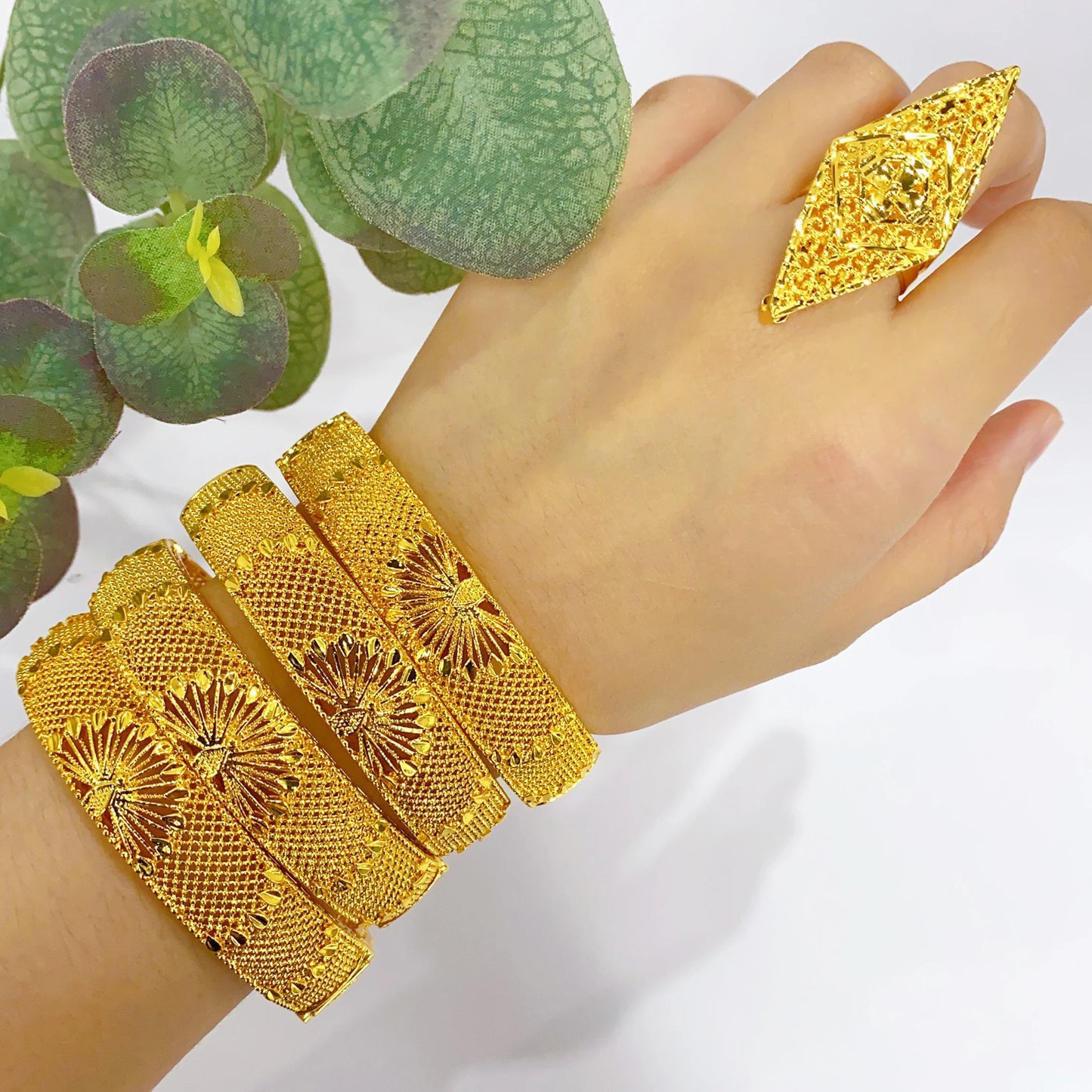 Bridal 24k Gold Color Round Bangles Adjustable