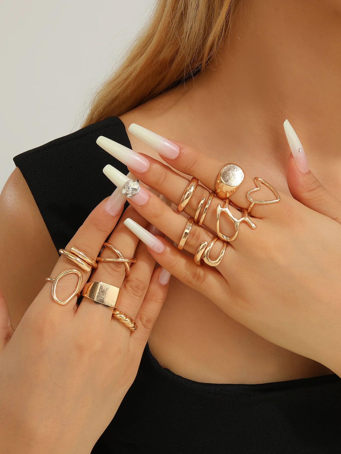 Zenat 12-Piece Metallic Smooth Rings for Women