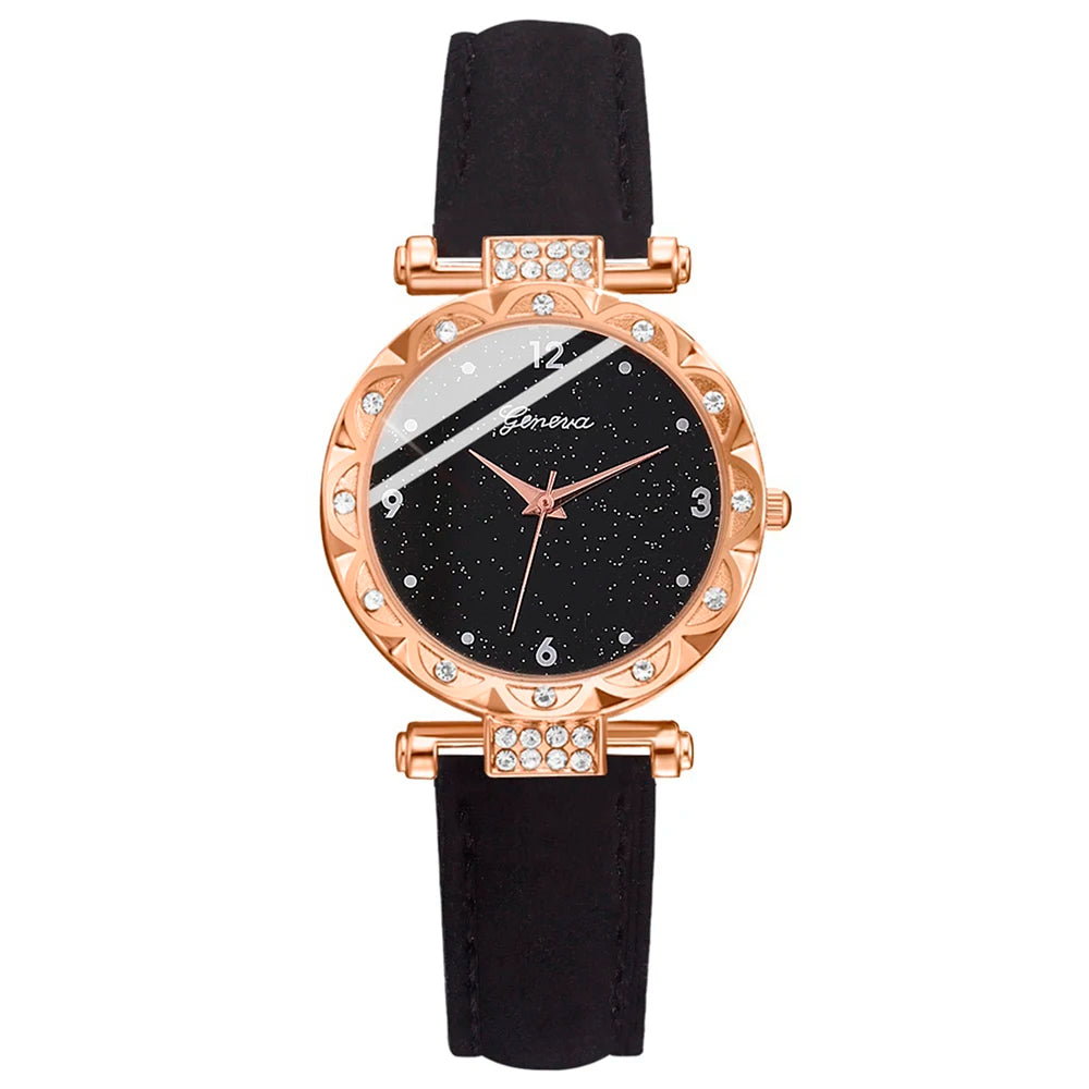 Zenat 5Pcs Set Luxury Rhinestone Watch Quartz Bracelet Set