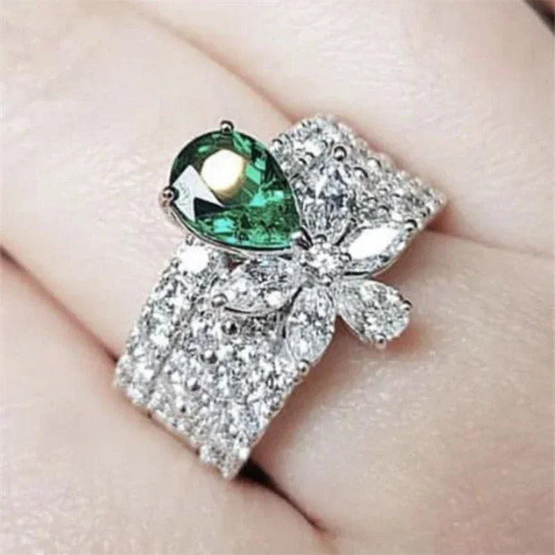 Zenat Green Oval Crystal Party Women's Ring
