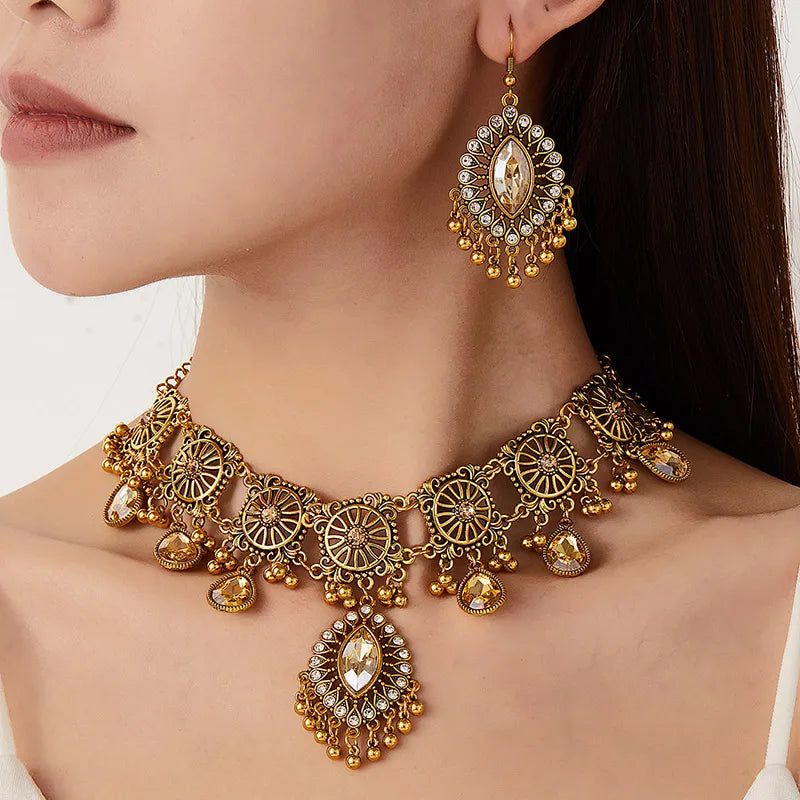 Zenat Ethnic Resin Stone Water Drop Pendant Set