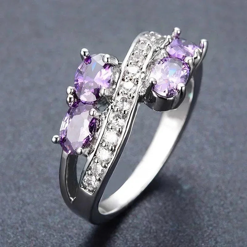 Zenat Purple Cubic Zirconia Square Crystal Ring