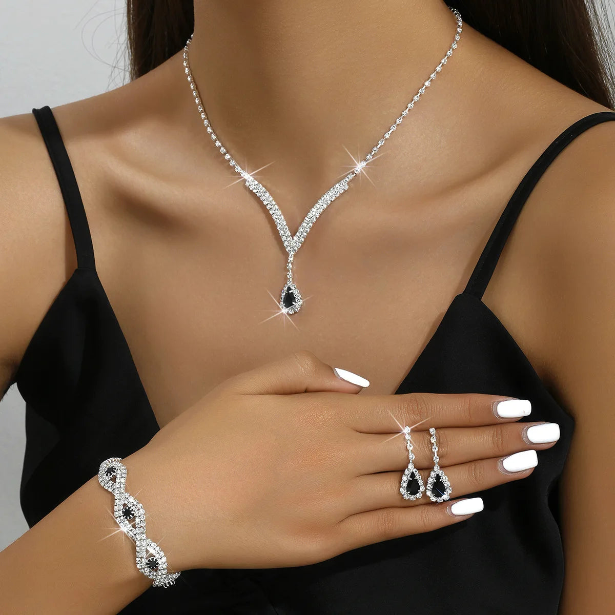 Zenat 3 Pcs Luxury Rhinestone Bride Jewelry Set