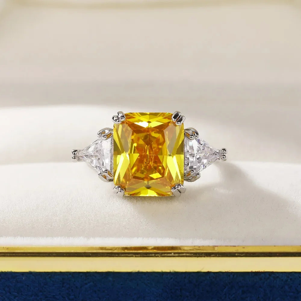 Zenat Yellow Cubic Zirconia Silver Color Ring
