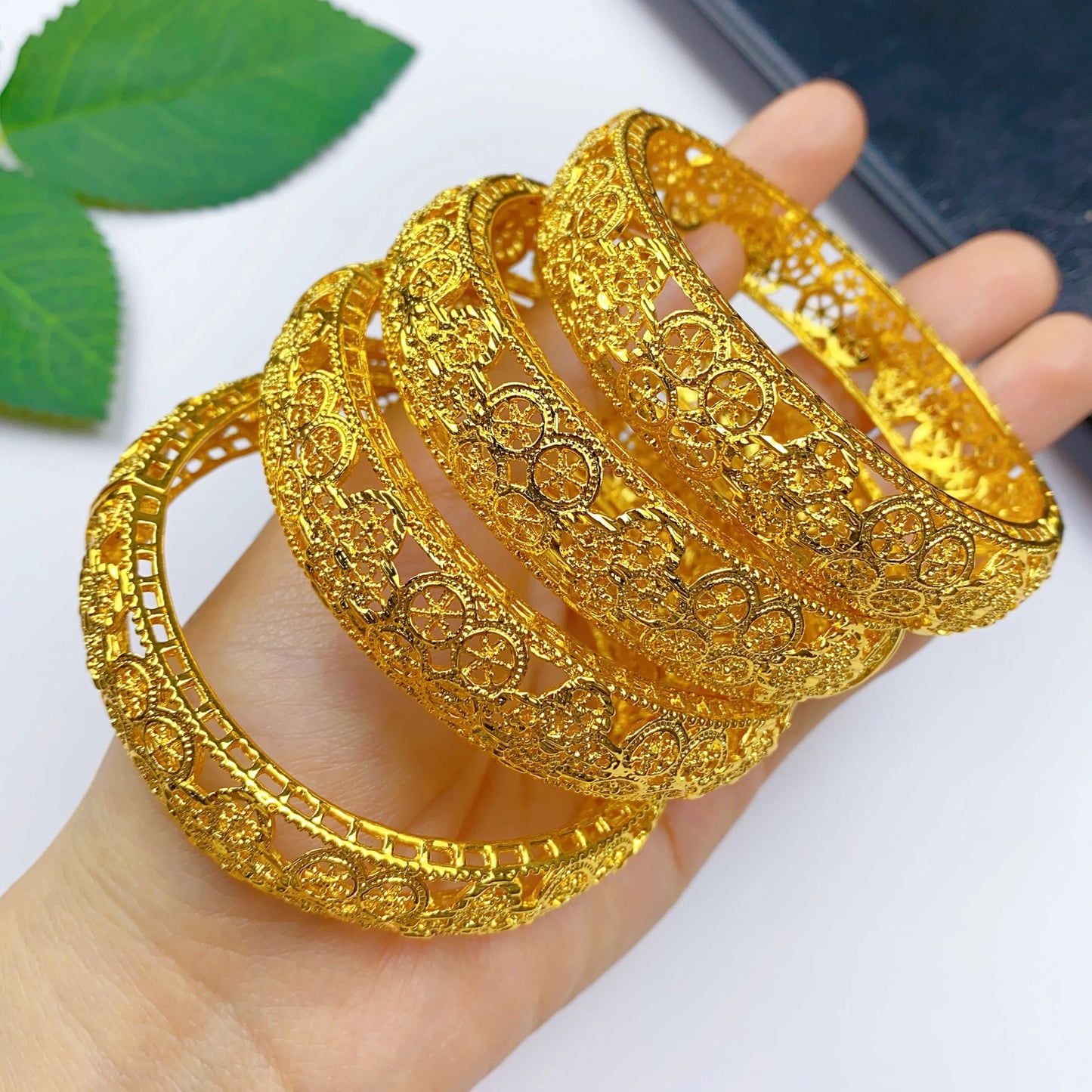 Bridal 24k Gold Color Round Bangles Adjustable