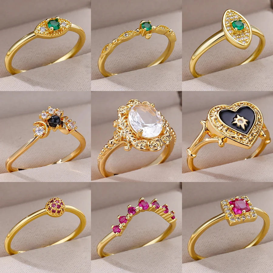 Zenat Gold Zircon Adjustable Stainless Steel Ring