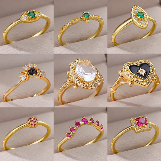Zenat Gold Zircon Adjustable Stainless Steel Ring