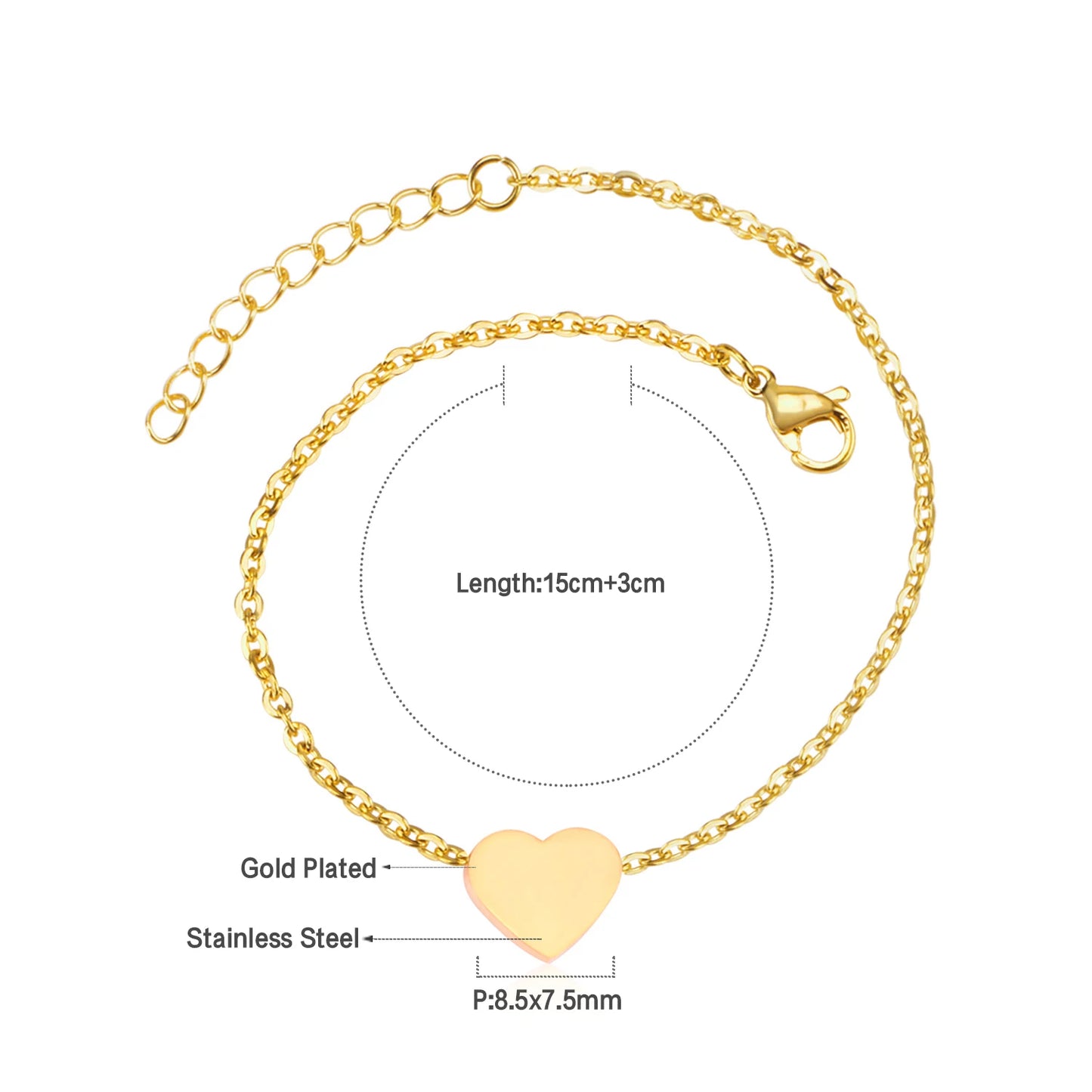 Zenat Stainless Steel Heart Coin Charm Bracelet for Women