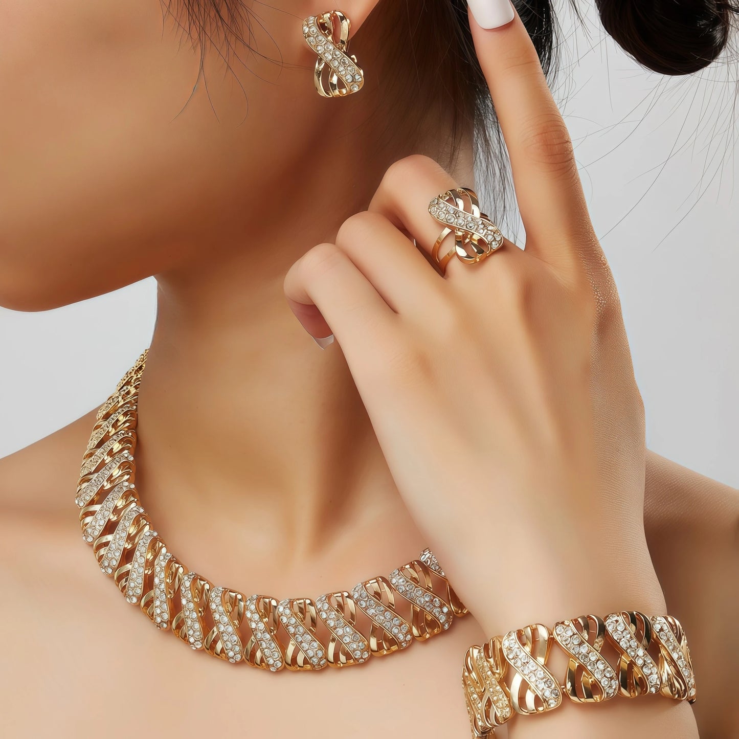 Zenat 5 Piece Bridal Set 18k Gold Plated Stylish Bow Infinity