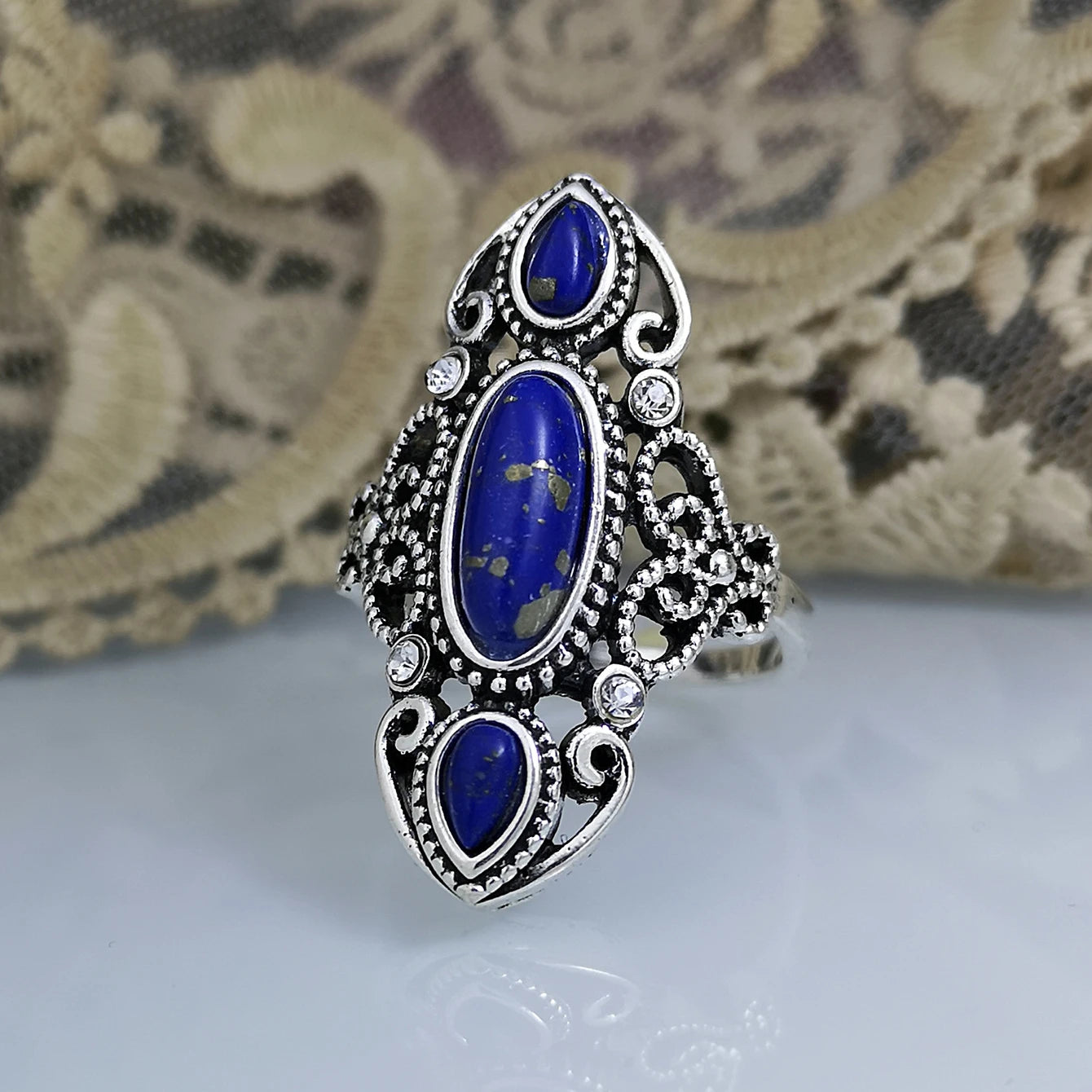 Zenat Victorian Women’s Faux Turquoise Carved Ring