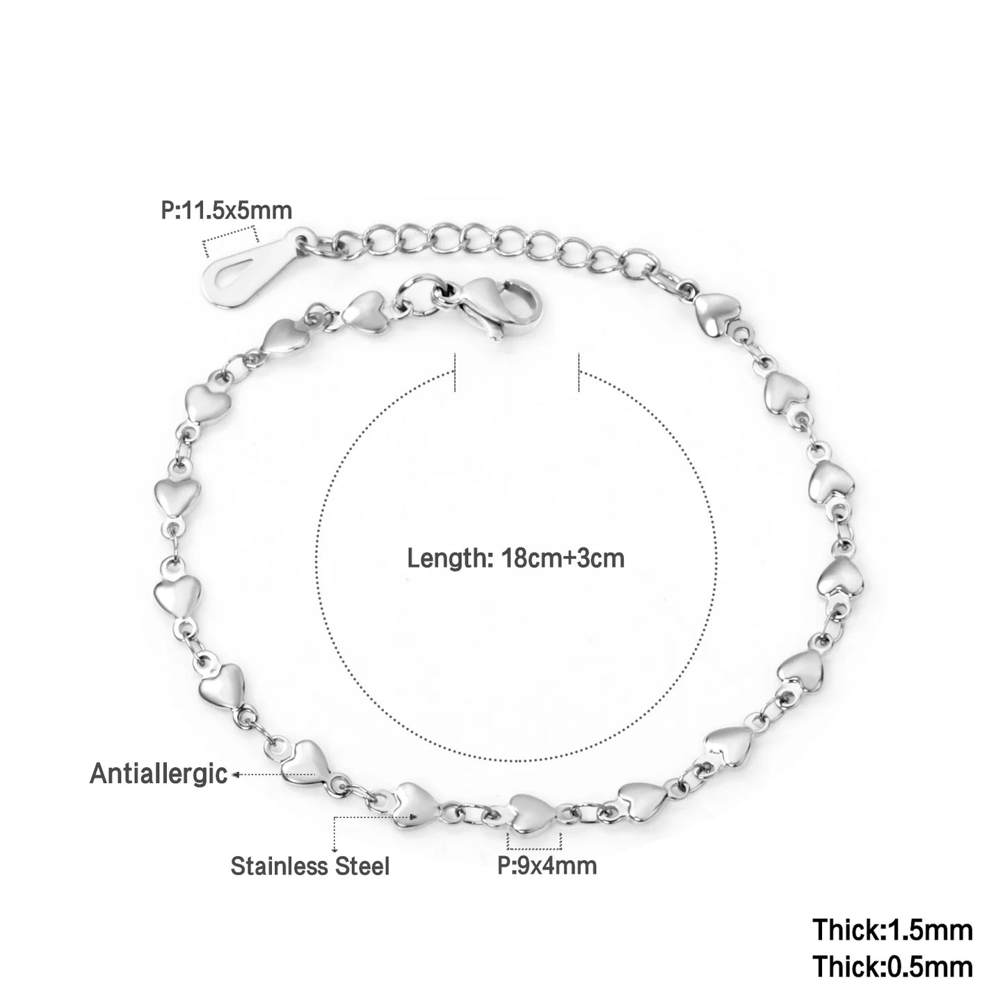 Zenat Stainless Steel Heart Coin Charm Bracelet for Women