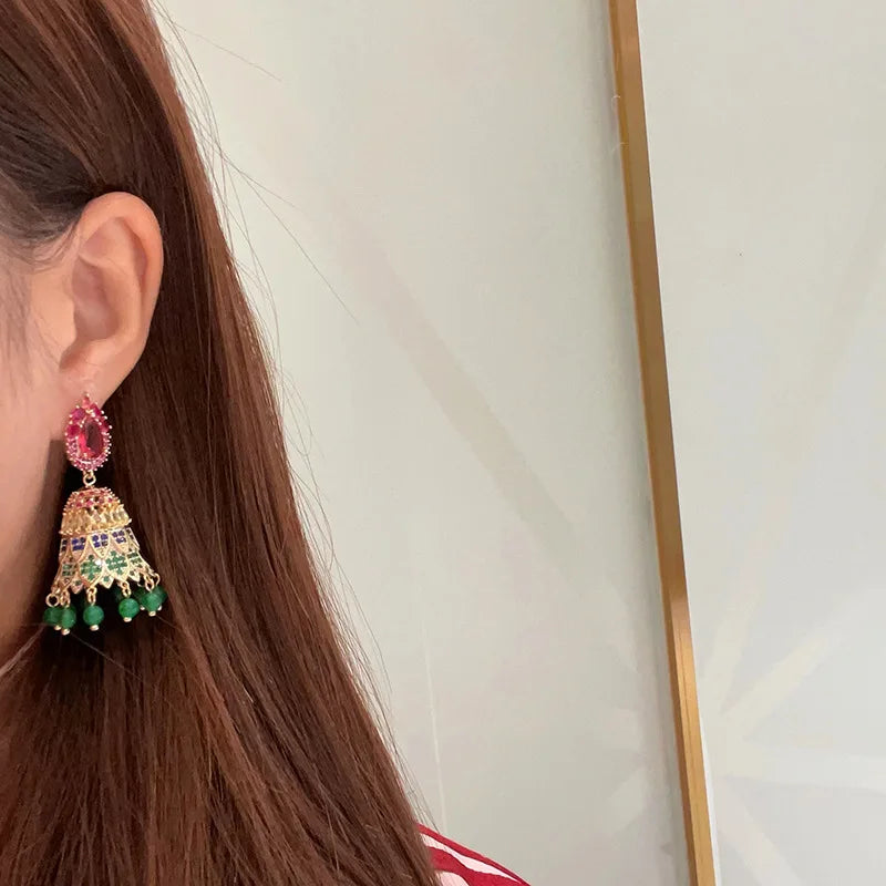 Zenat Colorful CZ Tassel Boho Jhumka Earrings