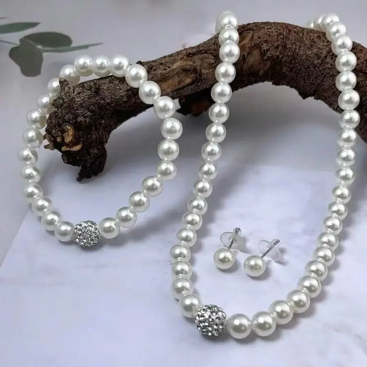 Zenat 3 PCS Pearl Fireball Necklace Set