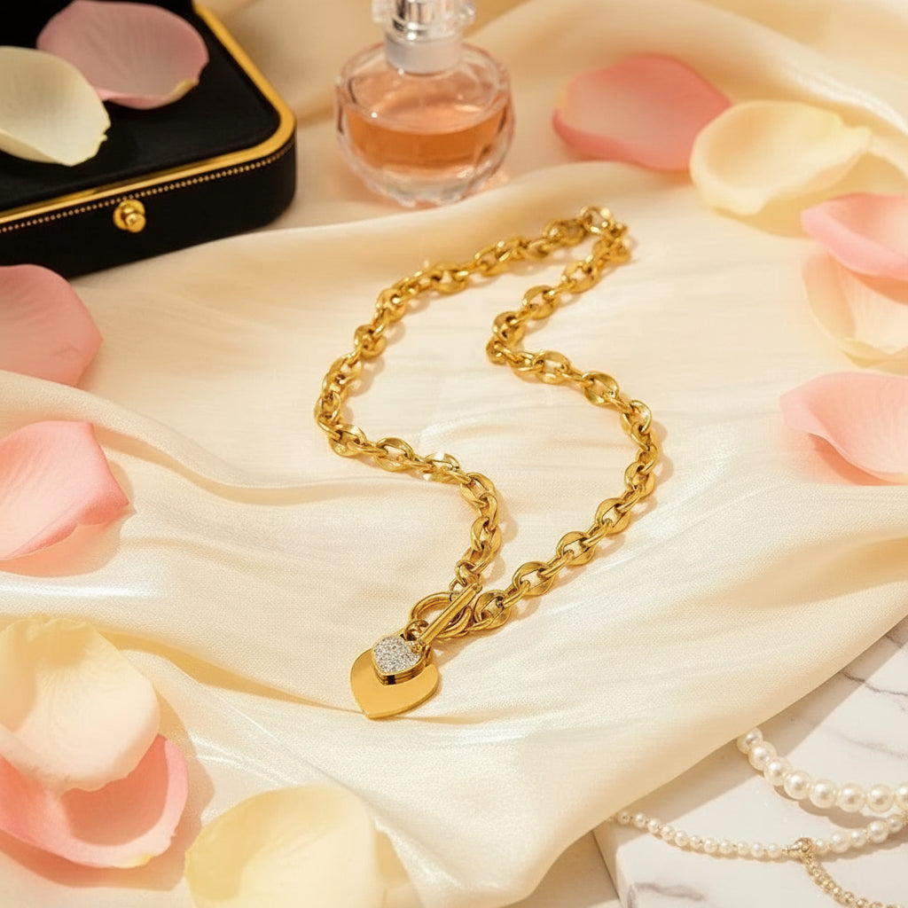 Zenat Double Heart Necklace Bracelet 316 Stainless Steel