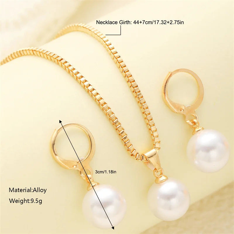 Zenat 3 Pcs Round Pearl Jewelry Set Of Earring Pendant Necklace For Women