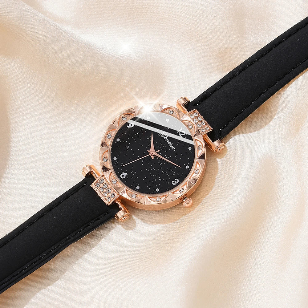 Zenat 5Pcs Set Luxury Rhinestone Watch Quartz Bracelet Set