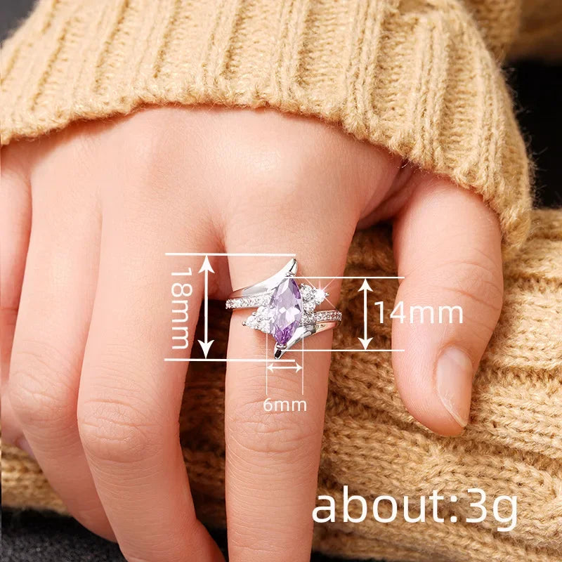 Zenat Purple Cubic Zirconia Square Crystal Ring