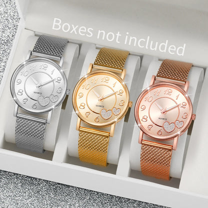 Zenat Heart Band Watch Golden Quartz Butterfly Set