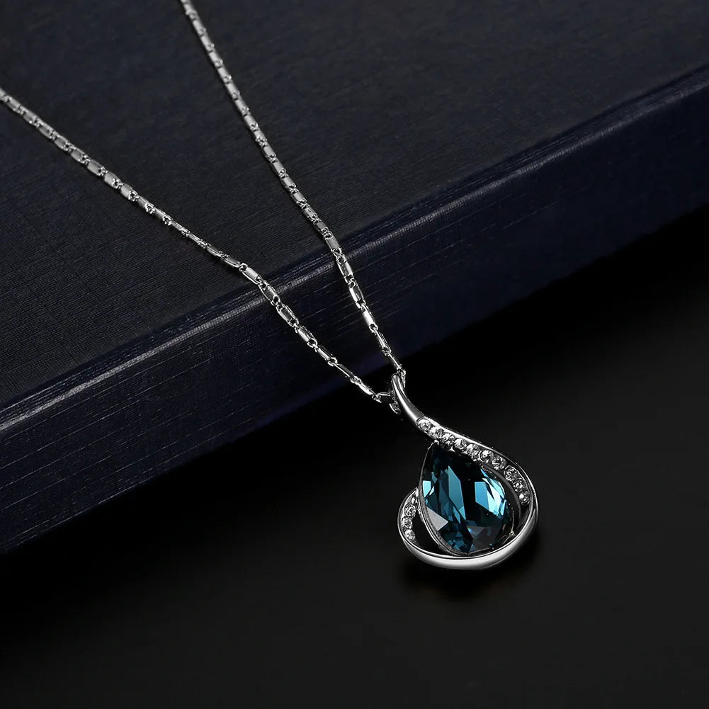 Zenat 3PC Waterdrop Rhinestone Necklace & Earrings Set
