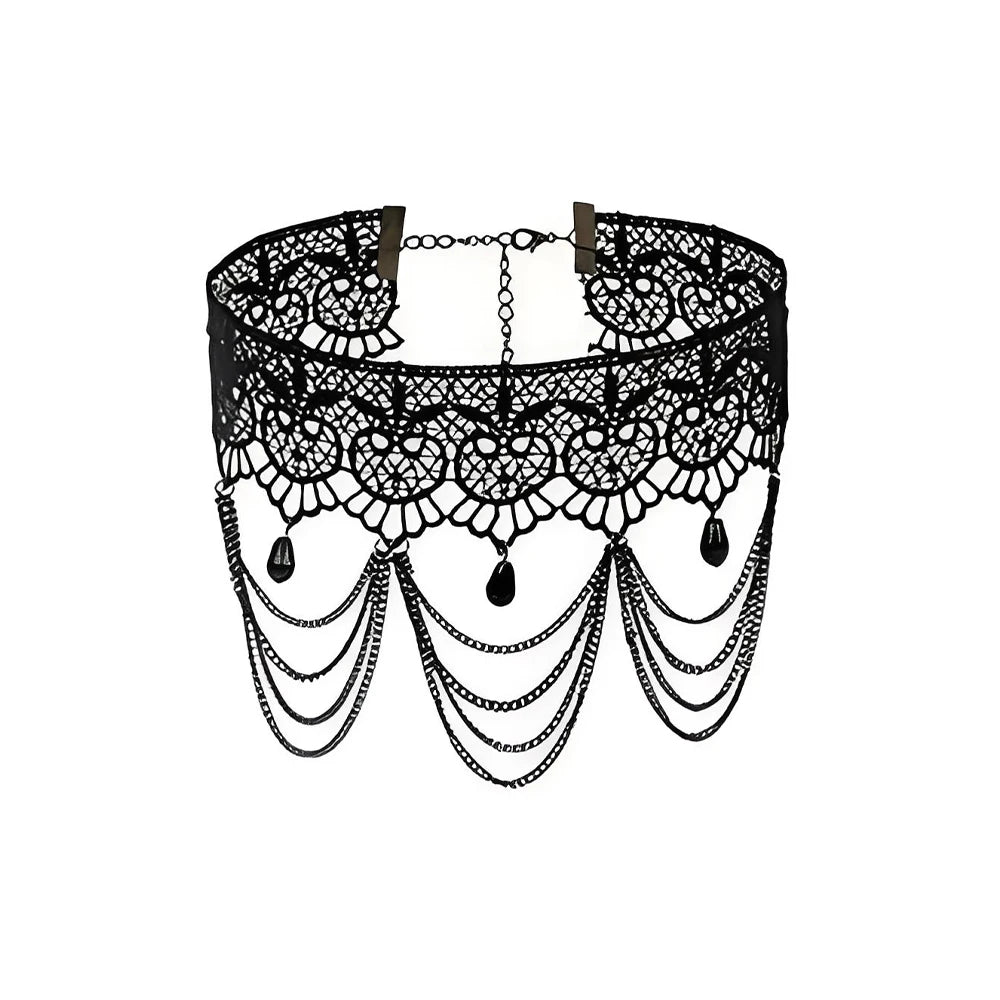 Zenat Neo-Gothic Black Lace Punk Choker Necklace