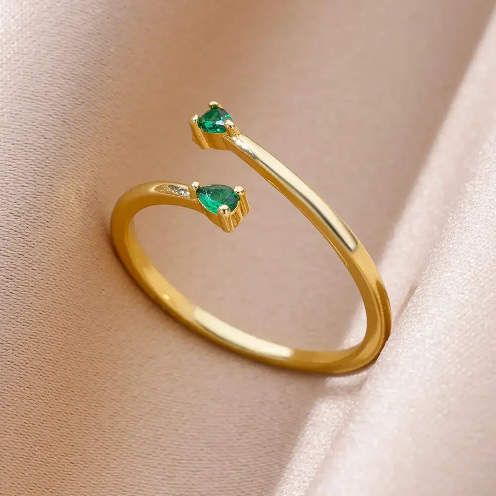 Zenat Gold Zircon Adjustable Stainless Steel Ring