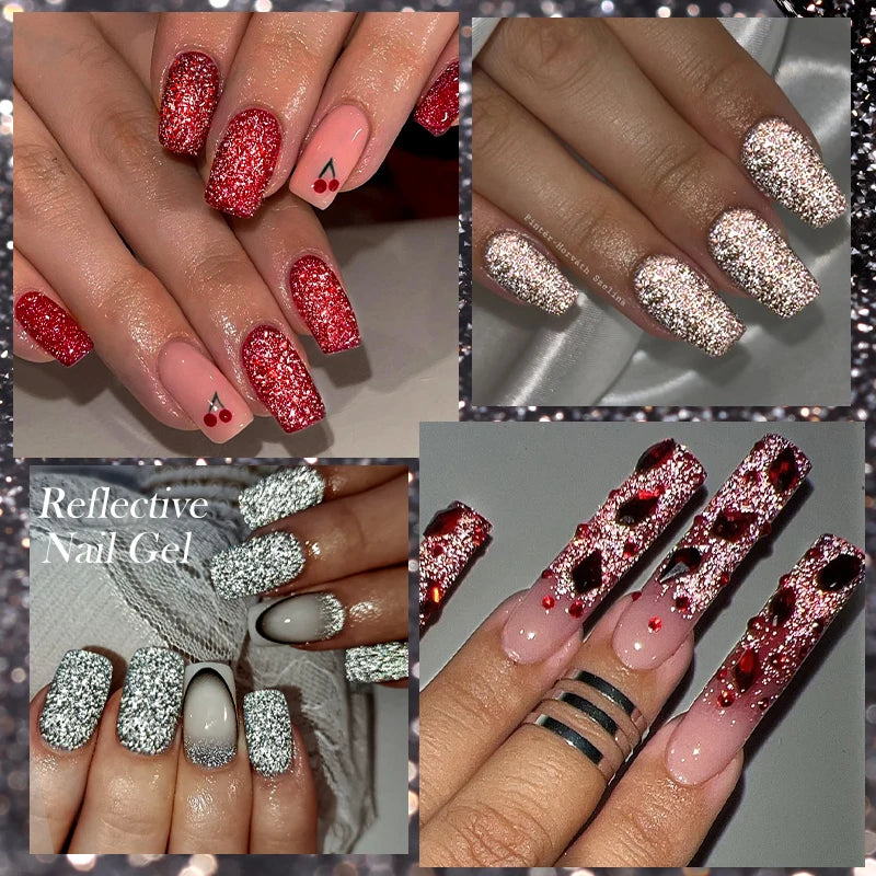 Zenat Bright Red Sparkling Glitter Gel Nail Polish