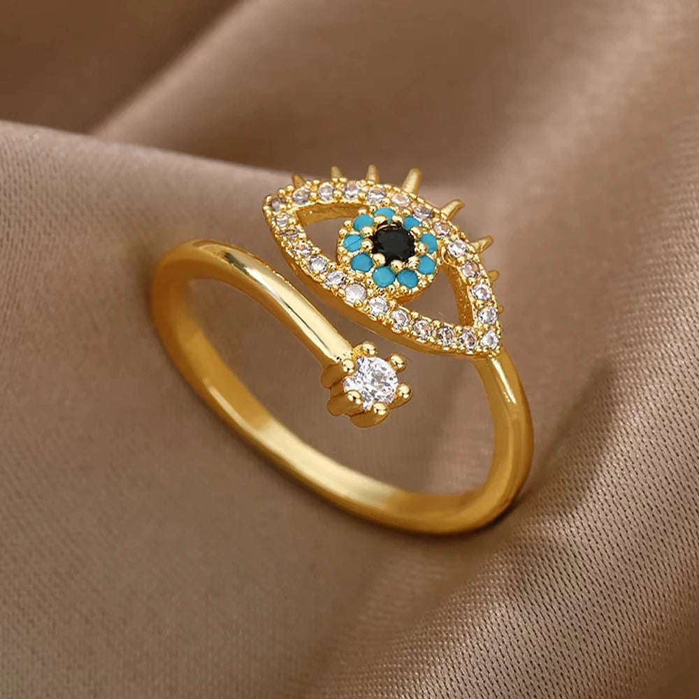 Zenat Zircon Geometric Evil Eye Adjustable Ring