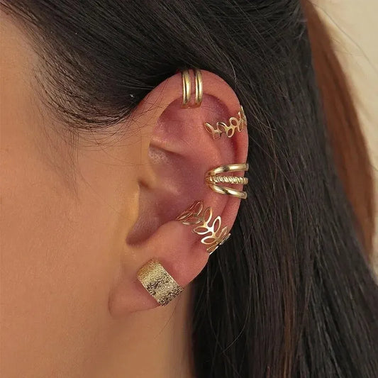 Zenat 5PCS Silver Leaf Clip Earrings – Non-Piercing