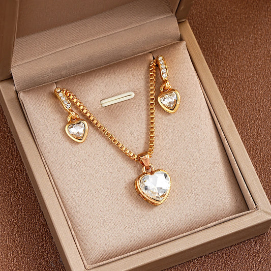 Zenat 3 Pcs Heart Pendant Jewelry Set Of Earring Pendant Necklace