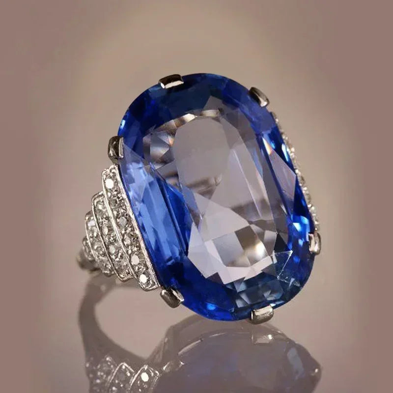 Zenat Blue Cube Zircon Elegant Ring